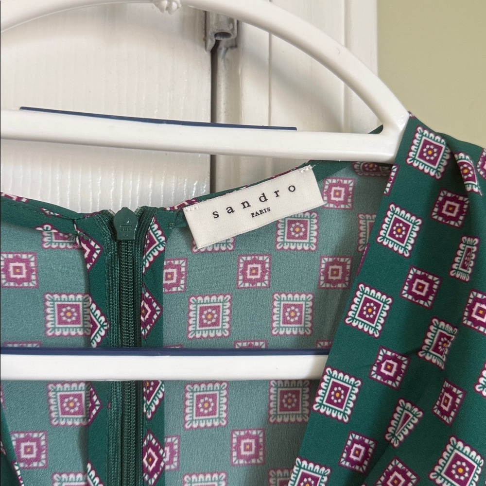 Sandro Paris Adano Square Print Crepe Midi Dress Size 2 - Picture 7 of 15